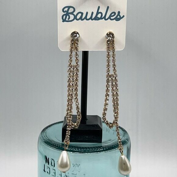 Baubles Gold Pearl Crystal Chandelier Earrings $16ea or bundle 3 for $25 - Picture 3 of 4